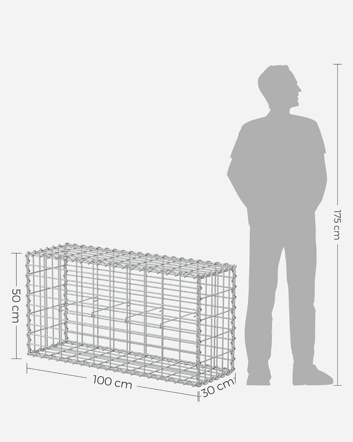 SONGMICS Gabionenkörbe, Metall-Steinkörbe mit 5 x 10 cm Maschenweite für Mauersteine, verzinkt, Stei