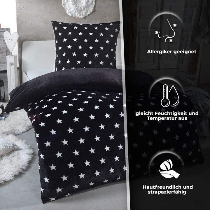 MALIKA Warme Winter Plüsch Sterne Wende-Bettwäsche Nicky-Teddy &