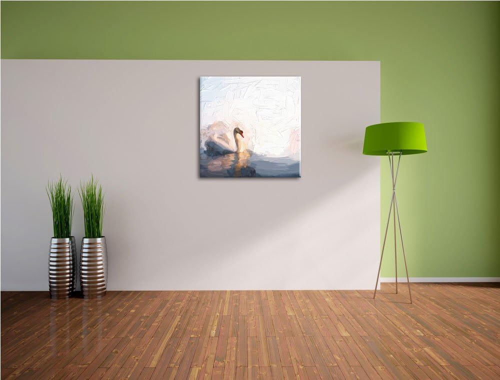 einsamer Schwan auf See, Format: 70x70 auf Leinwand, XXL riesige Bilder fertig gerahmt mit Keilrahme