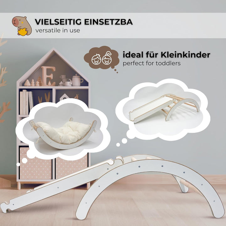 MAMOI® Klettergerüst Indoor 3 in 1 Set. Montessori Kletterbogen mit Kissen, Indoor Spielplatz und Ru