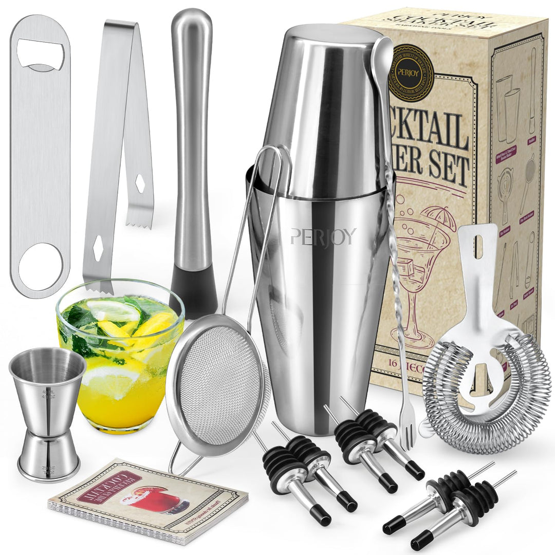16pcs Cocktail Shaker, Coktailmixset, Cocktail Set Mit Einem Doppelten Jigger, Einer Eiszange, Cockt