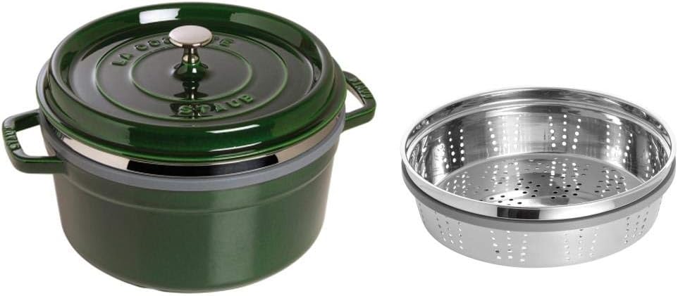 STAUB Gusseisen Bräter/Cocotte, mit Dämpfeinsatz, Rund 26 cm, 5,2 L, Aromaregen Funktion, Für alle H