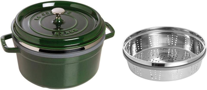 STAUB Gusseisen Bräter/Cocotte, mit Dämpfeinsatz, Rund 26 cm, 5,2 L, Aromaregen Funktion, Für alle H