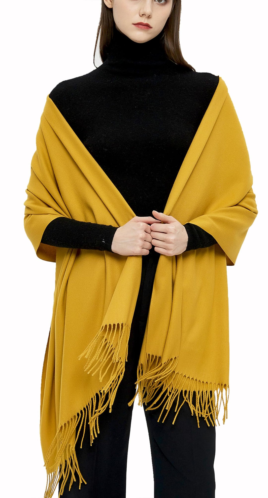 Pashmina Schals und Wraps Schals für Damen Hochzeit Party Winter Warme Lange Solid Color Senf, Senf