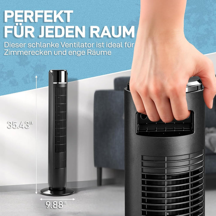 LEADZM Turmventilator mit Fernbedienung,Schwenkbarer Turm 90 cm,5 Gänge,Säulenventilator leiser Schl