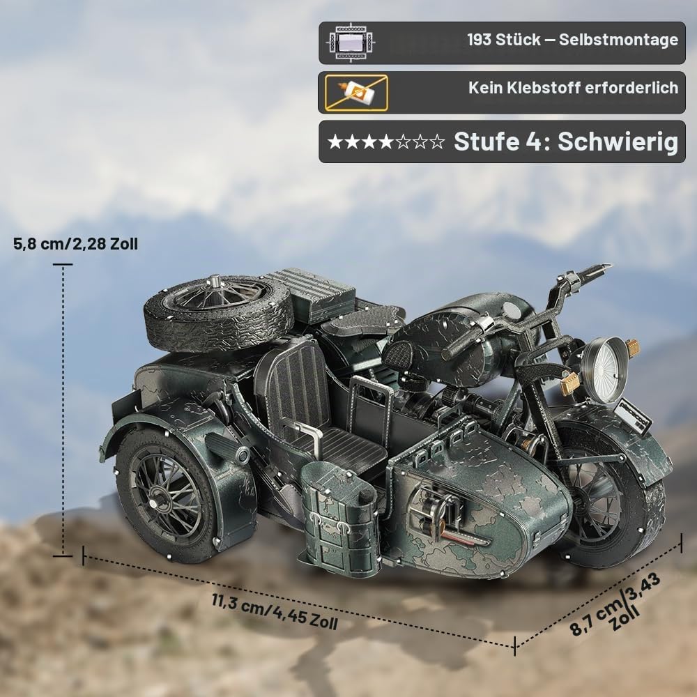 piececool 3D Puzzle Metall Motorradmodell Dreirädrige Motorräder, 3D Metall Puzzle für 340 Edelstahl