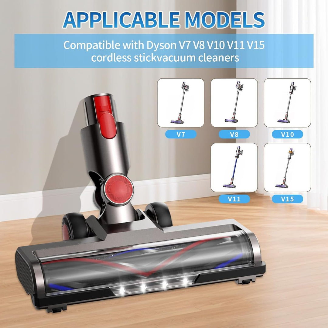 Bürste kompatibel für Dyson V7, V8, V10, V11, V15, Bürste mit 4-LED-Leuchten, Bürste mit 2 Ersatzrol