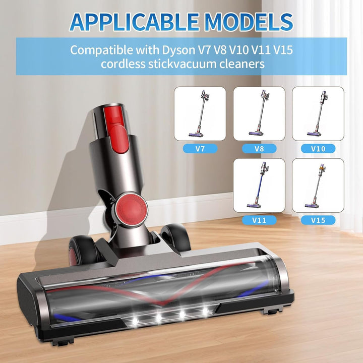 Bürste kompatibel für Dyson V7, V8, V10, V11, V15, Bürste mit 4-LED-Leuchten, Bürste mit 2 Ersatzrol