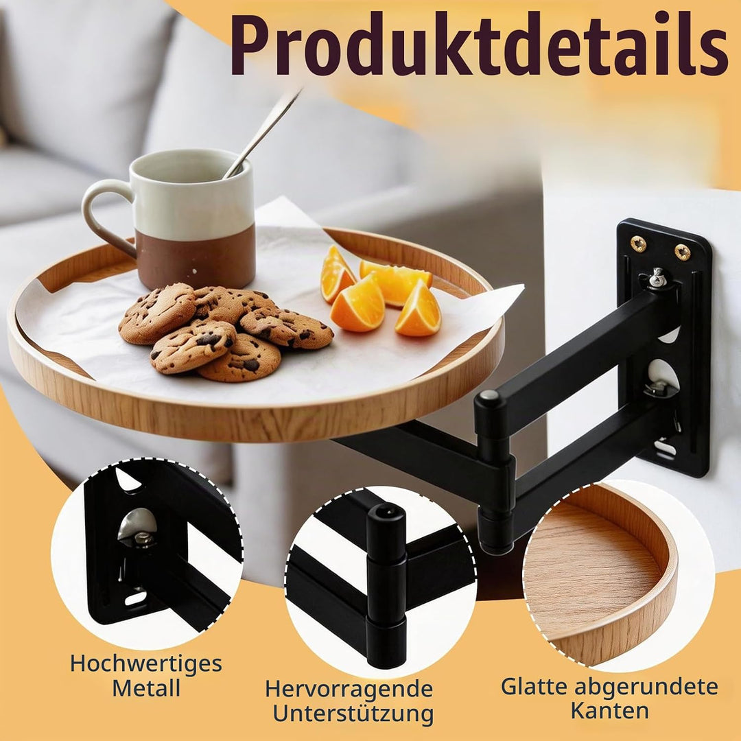 Wandklapptisch Rund, Wandtisch Klappbar für Nachttisch, 180° Drehbares Schweberegal, 30 x 30cm Rund
