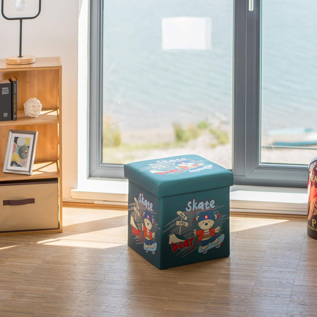 Relaxdays Sitzhocker für Kinder, faltbar, mit Stauraum, Aufbewahrungsbox mit Deckel, HxBxT 38 x 38 x