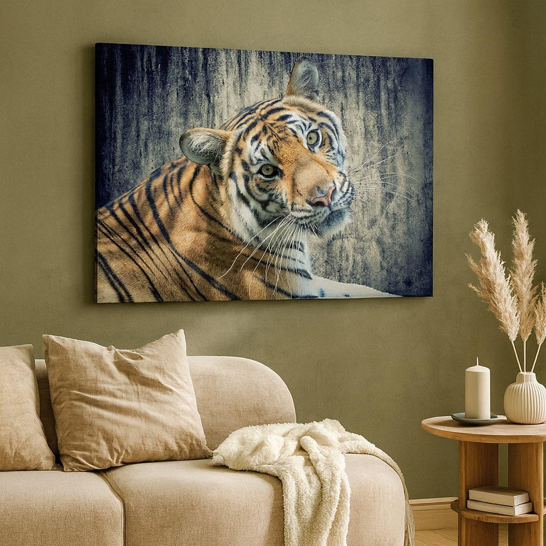 Bilder auf Leinwand 100x70cm Leinwandbild Indien stein tiger wild Gross Wanddeko Bild Schlafzimmer K