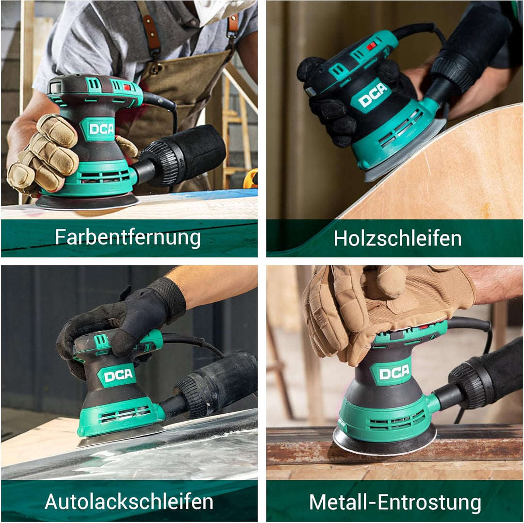 DCA Exzenterschleifer 300W, 125MM Schleifmaschine mit 6 Geschwindigkeiten, Max.12000 U/min, 0.3L Sta