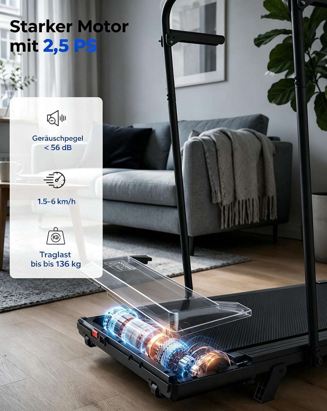 MJWW Raceable Walking Pad mit 6%-9% Steigung, 2.5/3.0 HP Klappbares Laufband für Zuhause &amp; Büro mit