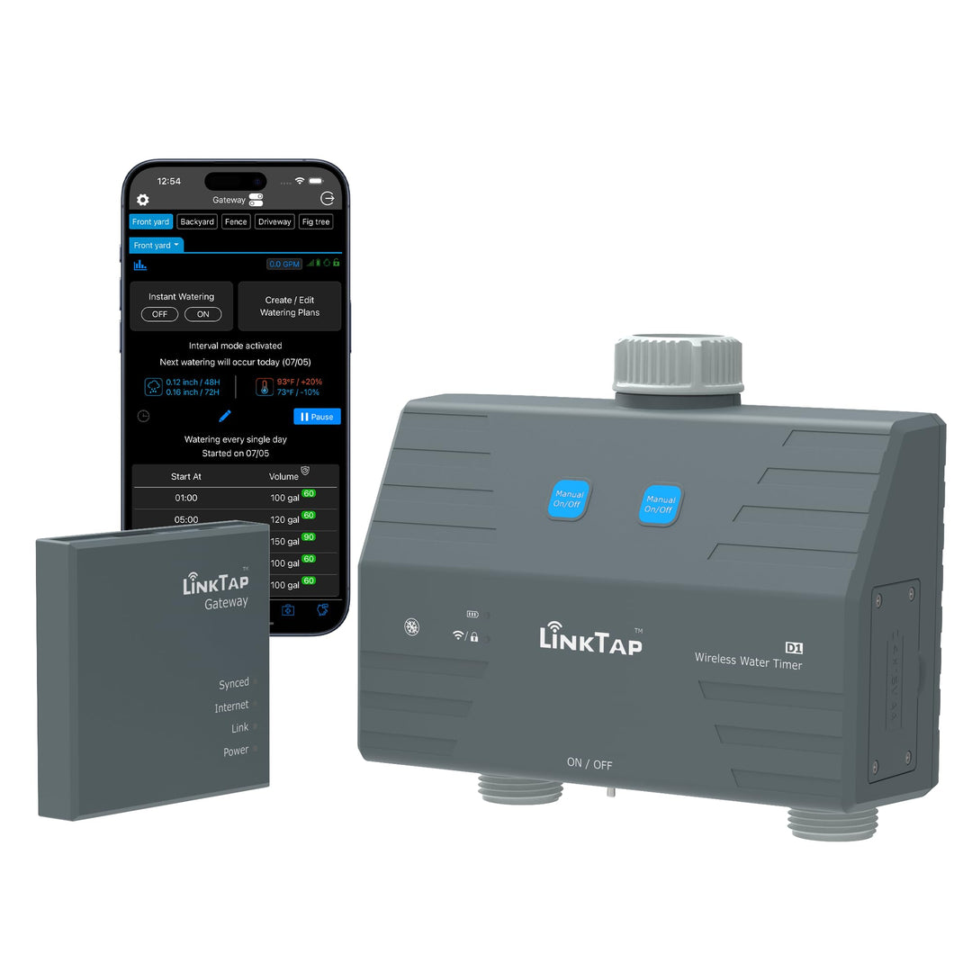 LinkTap D1 Drahtlose Bewässerungscomputer & Gateway - Smart Bewässerungsuhr mit 2 Ausgängen, Integri