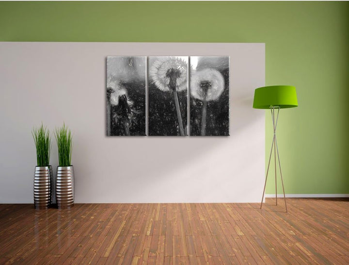 Pixxprint Pusteblume Kohle Effekt 3-Teiler Leinwandbild 120x80 Bild auf Leinwand