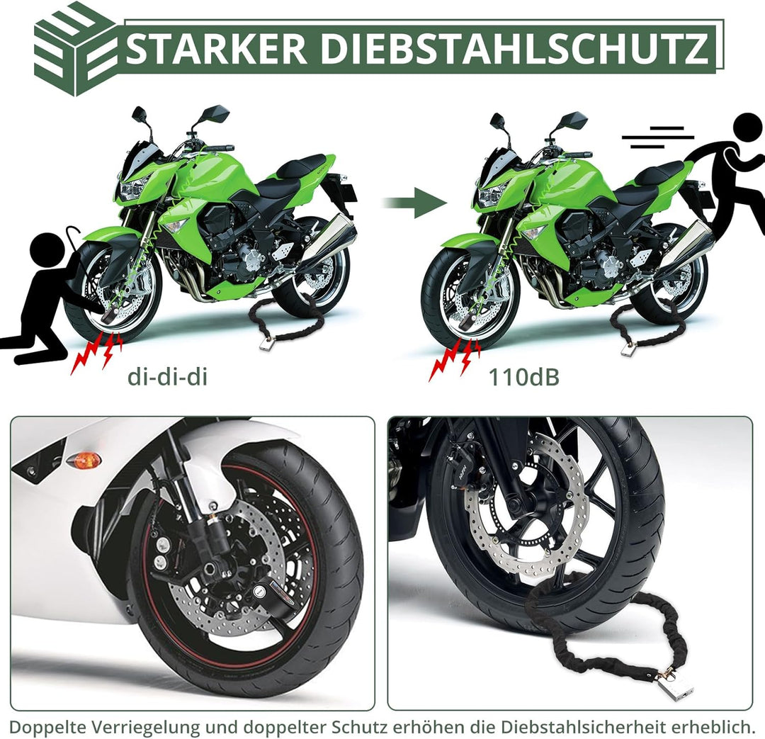 EYPINS Bremsscheibenschloss + Kettenschloss Set, 110db Scheibenschloss Bremsschloss Alarmanlage | ø7