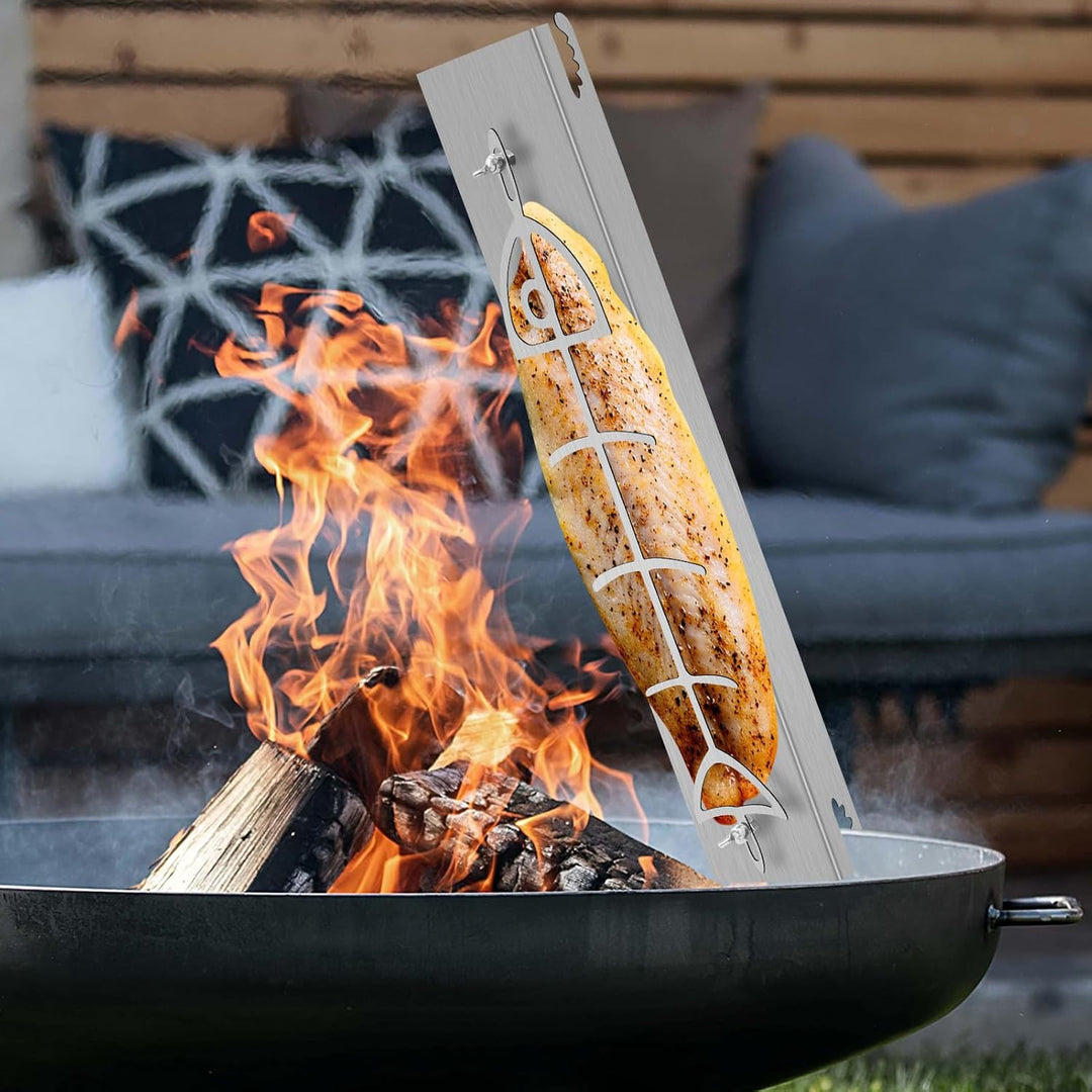 Flammlachsbrett Lachsbrett aus Edelstahl für Feuerschale und Kugelgrill Grill Feuerstelle Feuerschal