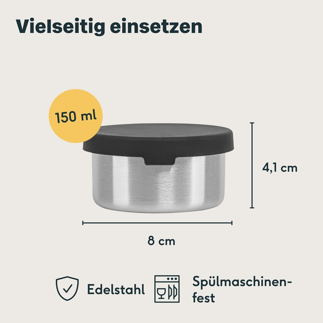 SILBERTHAL Kleine Edelstahldosen 3er Set mit Deckel Rund - Auslaufsicheres Döschen zum Lebensmittel