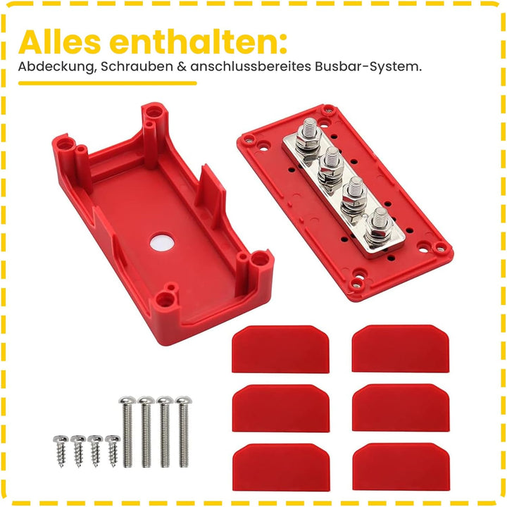 Offgridtec BusBar Box Rot 4 x M8 Anschlussbolzen inkl. Abdeckung und Befestigungsschrauben Busbar Bo