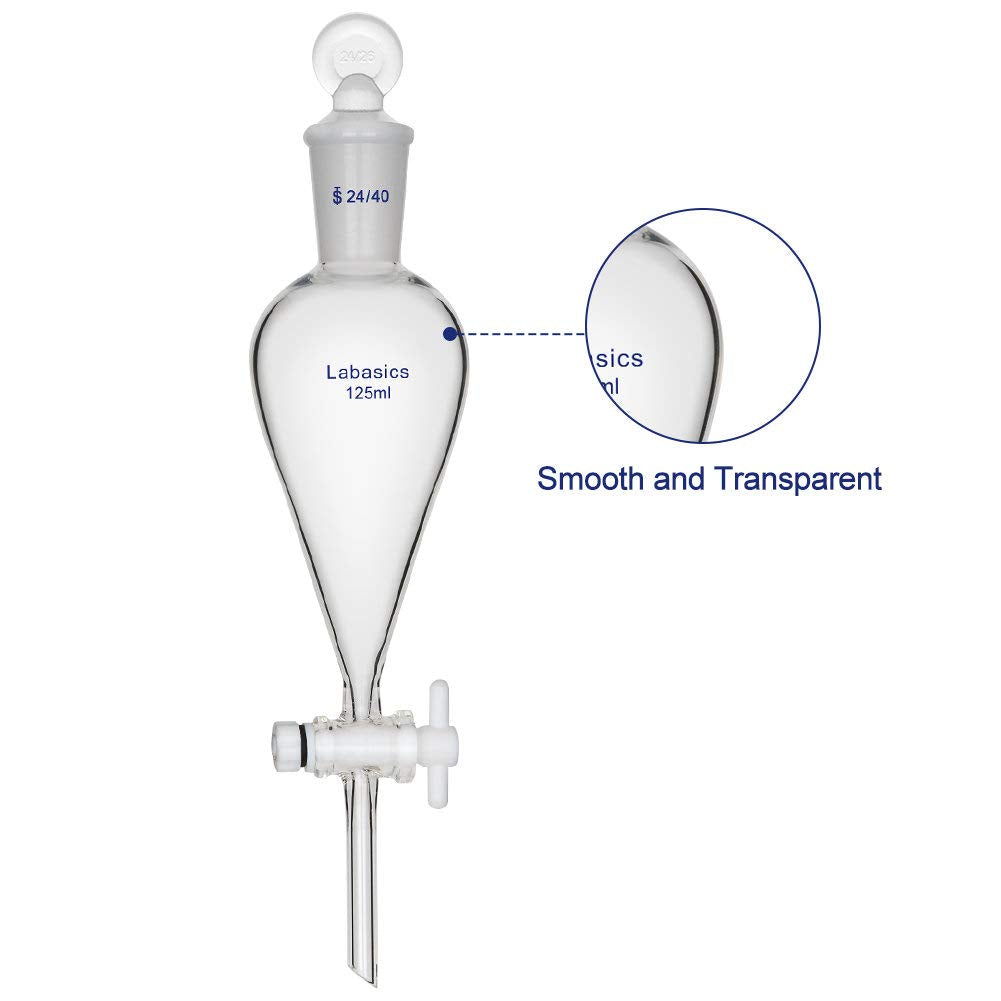 Labasics 125ml Borosilikatglas Konischer Scheidetrichter mit PTFE-Absperrhahn, Separatory Funnel 125