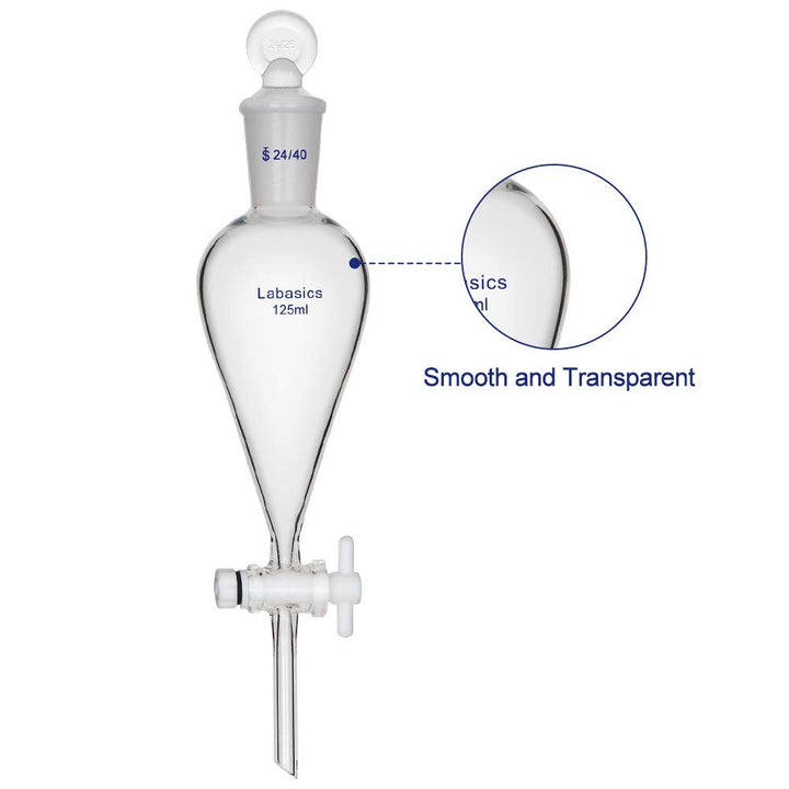 Labasics 125ml Borosilikatglas Konischer Scheidetrichter mit PTFE-Absperrhahn, Separatory Funnel 125