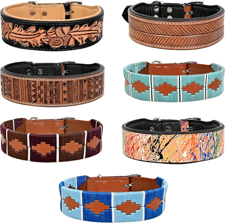 MICHUR Pippa Braun Blau Türkis Baumwollgarn Hundehalsband Leder, Lederhalsband Hund, Halsband, Leder