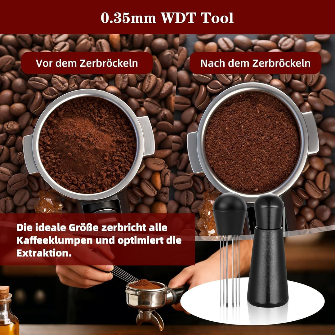 Siebträger Zubehör, 51mm Barista Zubehör, WDT Tool, 51mm Tamper Set & Kaffeeverteiler Mit Leveler, D