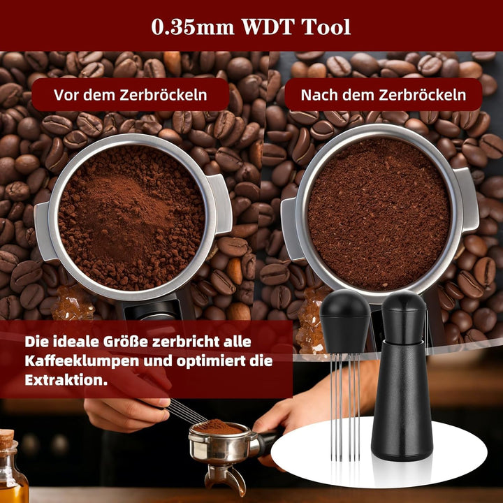 Siebträger Zubehör, 51mm Barista Zubehör, WDT Tool, 51mm Tamper Set & Kaffeeverteiler Mit Leveler, D