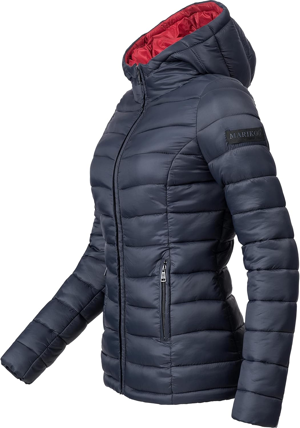 MARIKOO Damen Übergangsjacke leichte Steppjacke kurz mit Kapuze Lucy XS-3XL XXL Blau, XXL Blau