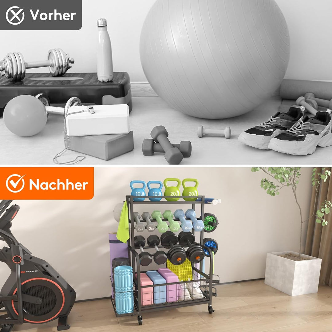 Lifewit Hantelständer für Home Gym, Hantelablage mit Abschliessbare Universal-Räder und Haken, Kettl