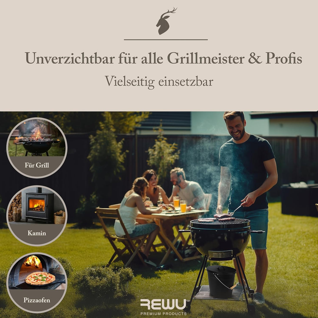 ReWu Stahleimer Ascheeimer Mehrzweckeimer oval mit Deckel für heisse Glut und Asche - Grösse 15 l -