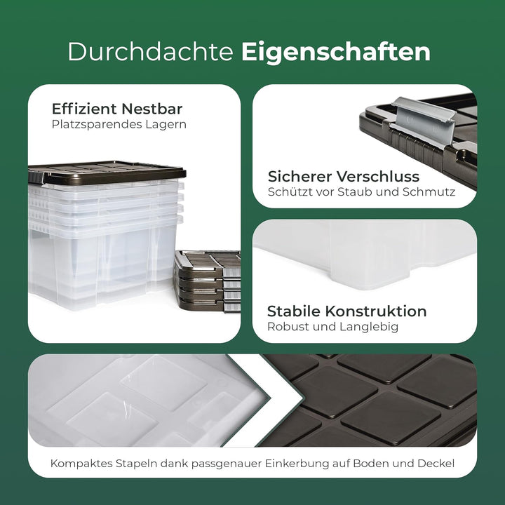 Novaliv 4x Aufbewahrungsboxen ohne Deckel 5L 30 x 19 x 14 cm transparente Nestbar stapelbare Storage