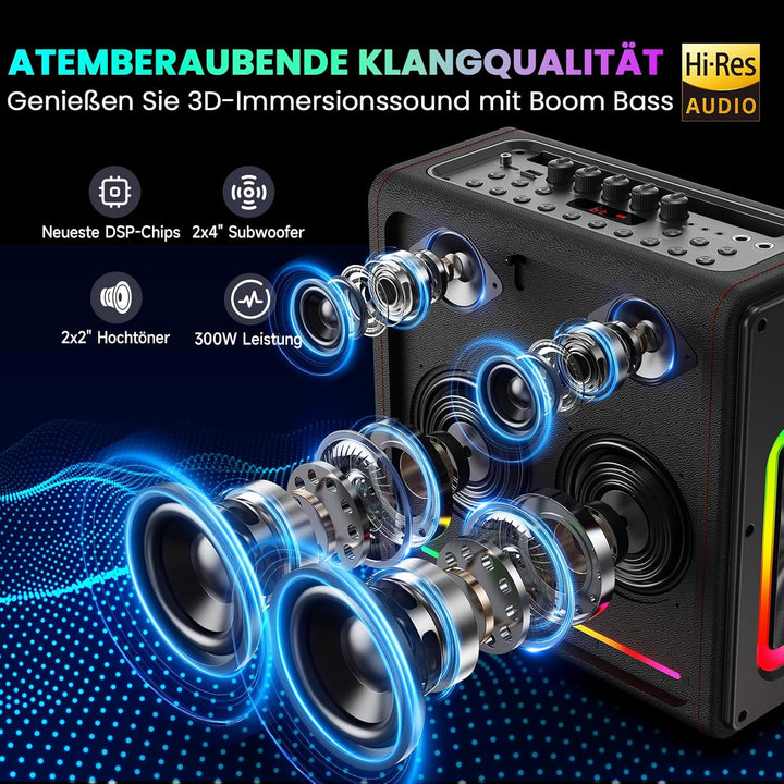 HWWR Karaoke Maschine mit 2 Mikrofone Karaoke Anlage Tragbaren Bluetooth Lautsprecher Box für Erwach