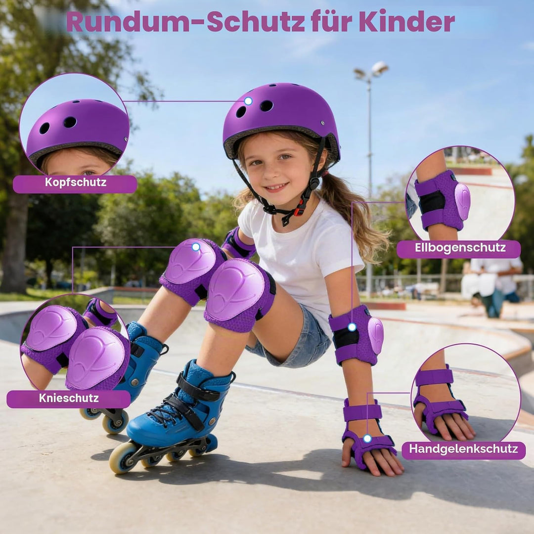 Knieschoner Kinder mit Helm, Schonerset Kinder Helm 3–9 Jahren, Knieschützer Inliner Kinder Schutzau