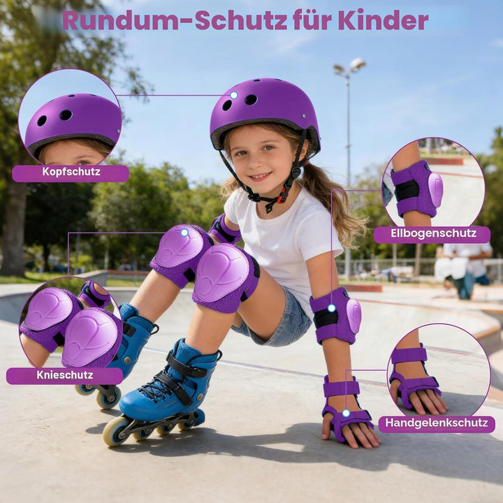 Knieschoner Kinder mit Helm, Schonerset Kinder Helm 3–9 Jahren, Knieschützer Inliner Kinder Schutzau