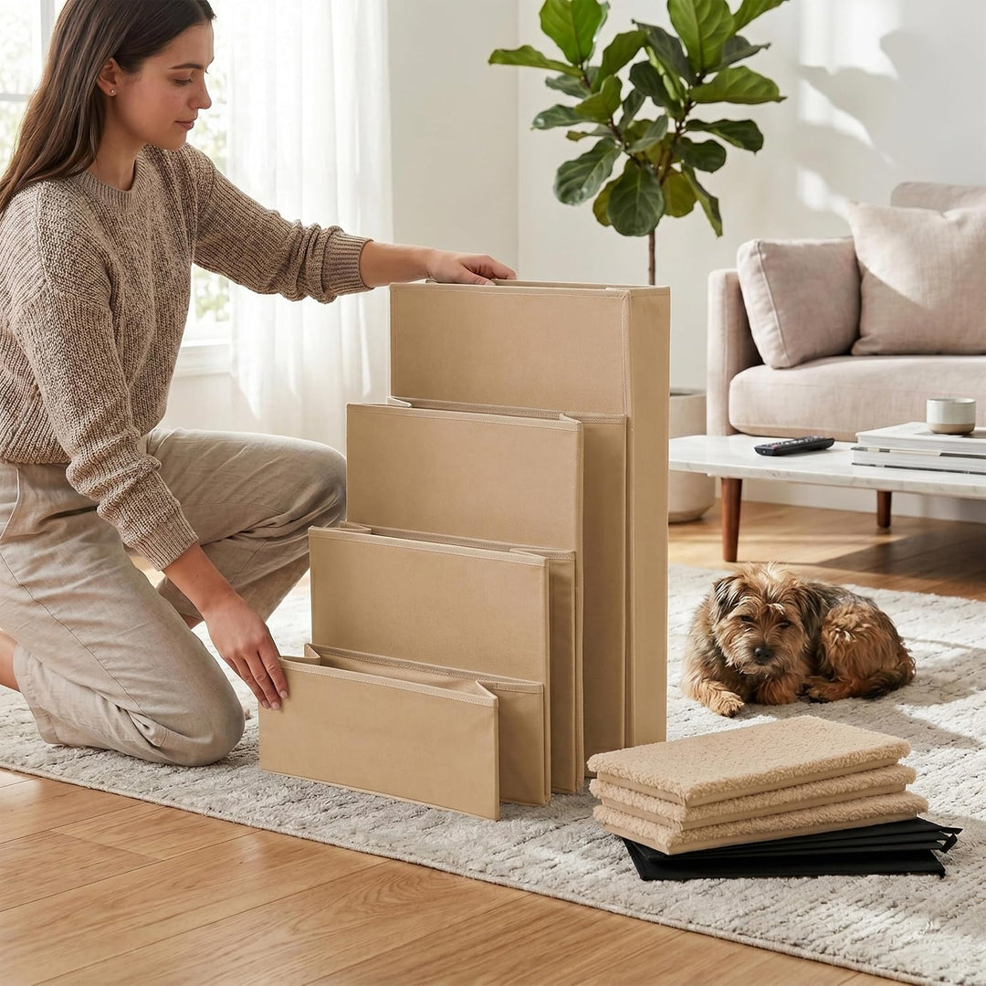 Relaxdays Hundetreppe, 4 Stufen, Stauraum, HxBxT: 65 x 40 x 70 cm, faltbar, Stoffbezug, Hunderampe B