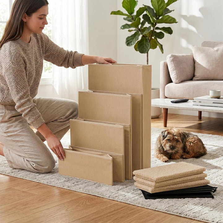 Relaxdays Hundetreppe, 4 Stufen, Stauraum, HxBxT: 65 x 40 x 70 cm, faltbar, Stoffbezug, Hunderampe B