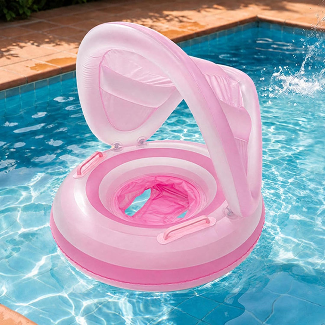 Kinder Poolfloss mit Sonnendach Wasserdicht tragbar aufblasbar Rosa, Rosa