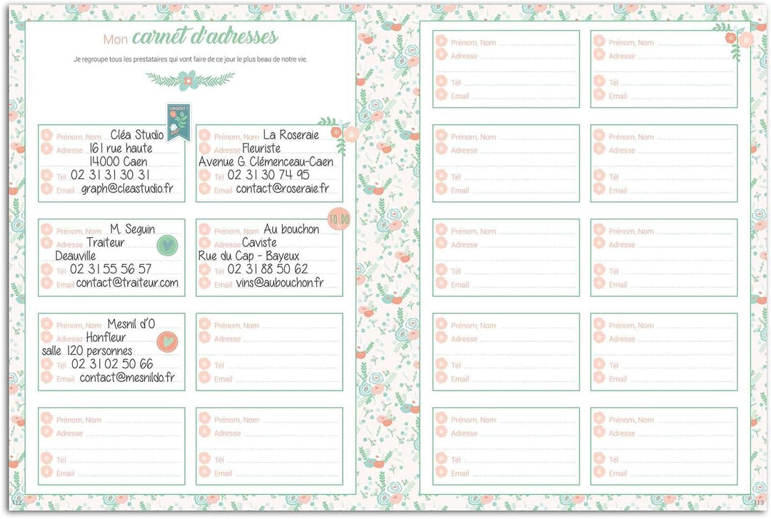 DRAEGER PARIS 1886 KT81 Mariage Fleuri Schreibwaren-Set, Mein Hochzeits-Organizer, Papier, Grün/Lach
