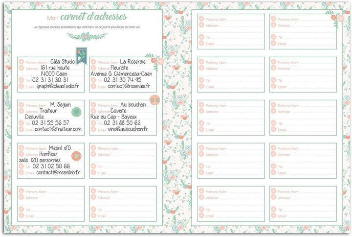 DRAEGER PARIS 1886 KT81 Mariage Fleuri Schreibwaren-Set, Mein Hochzeits-Organizer, Papier, Grün/Lach