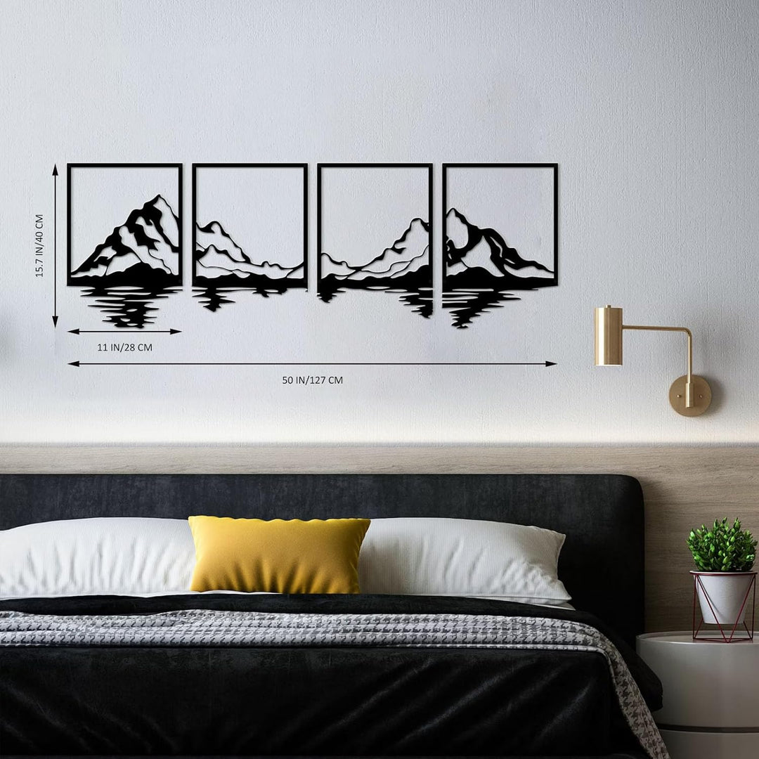 ESTART 4 Stück Metall Berg Wandkunst, grosse Berge Wanddekoration, Bergflüsse, dekoratives Gemälde,
