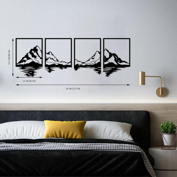 ESTART 4 Stück Metall Berg Wandkunst, grosse Berge Wanddekoration, Bergflüsse, dekoratives Gemälde,