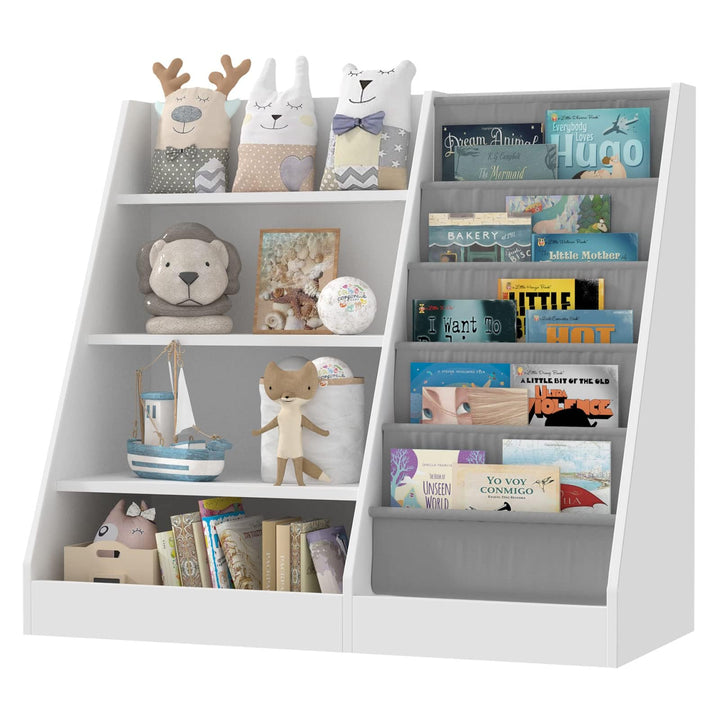 NACHES Kinderregal Bücherregal für Kinder, 90x40x80cm, mit 5 Ablage und 4 offenen Fächern, aus Holz,