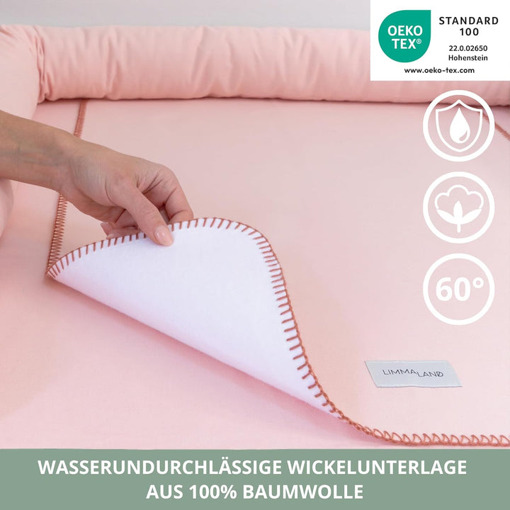 Wickelaufsatz Set für IKEA HEMNES – mit Aufsatz, Wickelauflage & Umrandung aus 100% Baumwolle (Blush