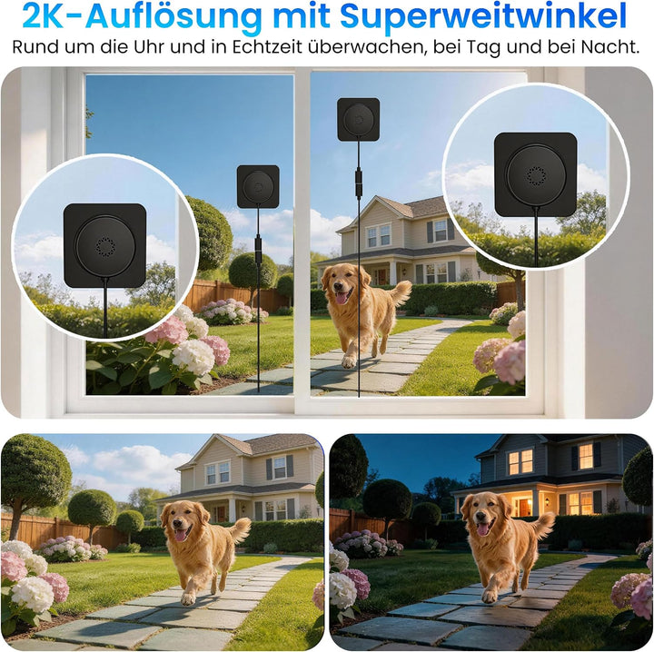 (2 Stück) 3MP 2K Fensterkamera 5G/2.4 WiFi Überwachungskamera Innen/Aussen | Farb-Nachtsicht,Bewegun