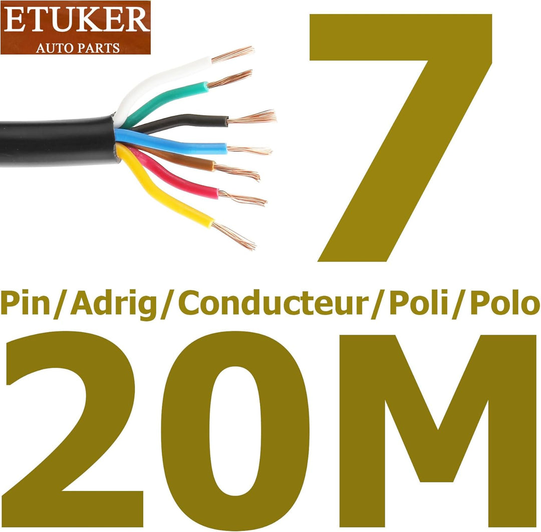 Fahrzeugkabel 7 adrig 20M Kabel Anhänger 7 polig Camping Fahrzeugleitung Kabelquerschnitt 7X 0,5mm²