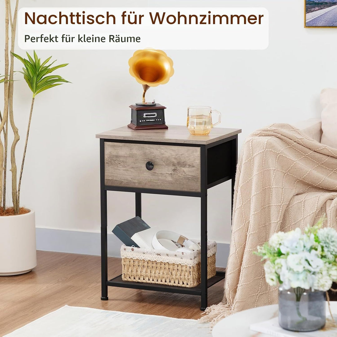 AMHANCIBLE Nachttisch 2er Set, Beistelltisch mit Stoffschubladen, Nachtkommode mit 2 Ablagen, Nachts