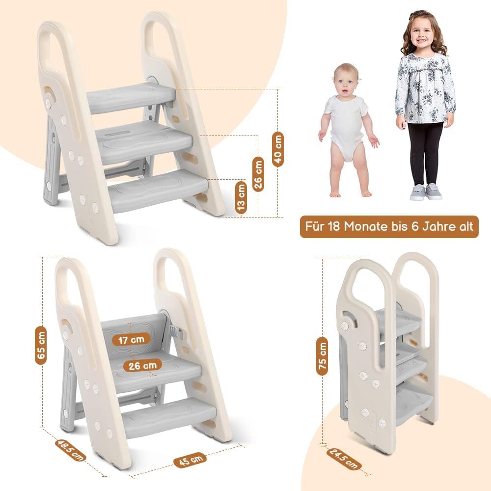 Onasti Tritthocker für Kinder, 2 Stufen - 3 Stufen Höhenverstellbar Kinderschemel, Trittschemel für
