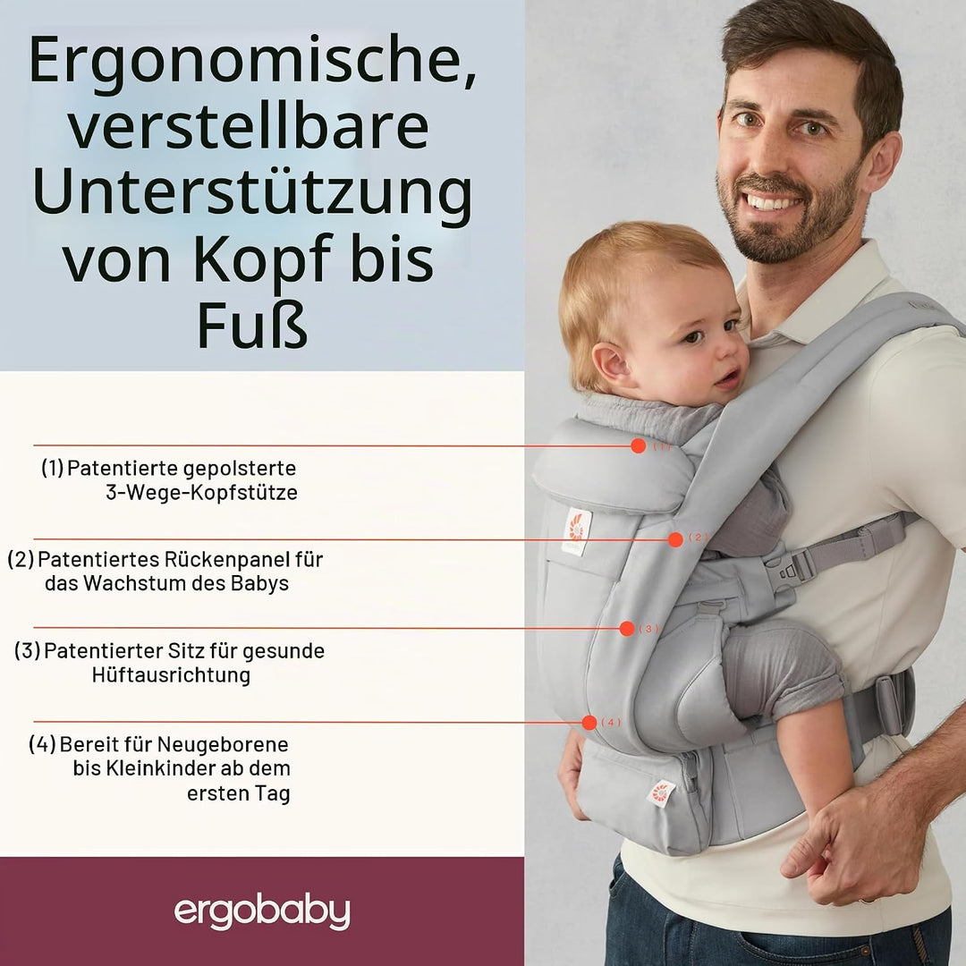 Ergobaby Omni Deluxe All-in-One Babytrage für Neugeborene ab Geburt bis 20kg, Ergonomische 4-Positio