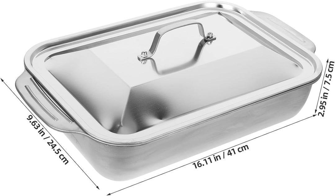 Healeved Edelstahl Bratpfanne Rechteckig mit Deckel 41X24X75cm Fischbräter Robust Formstabil für Gri